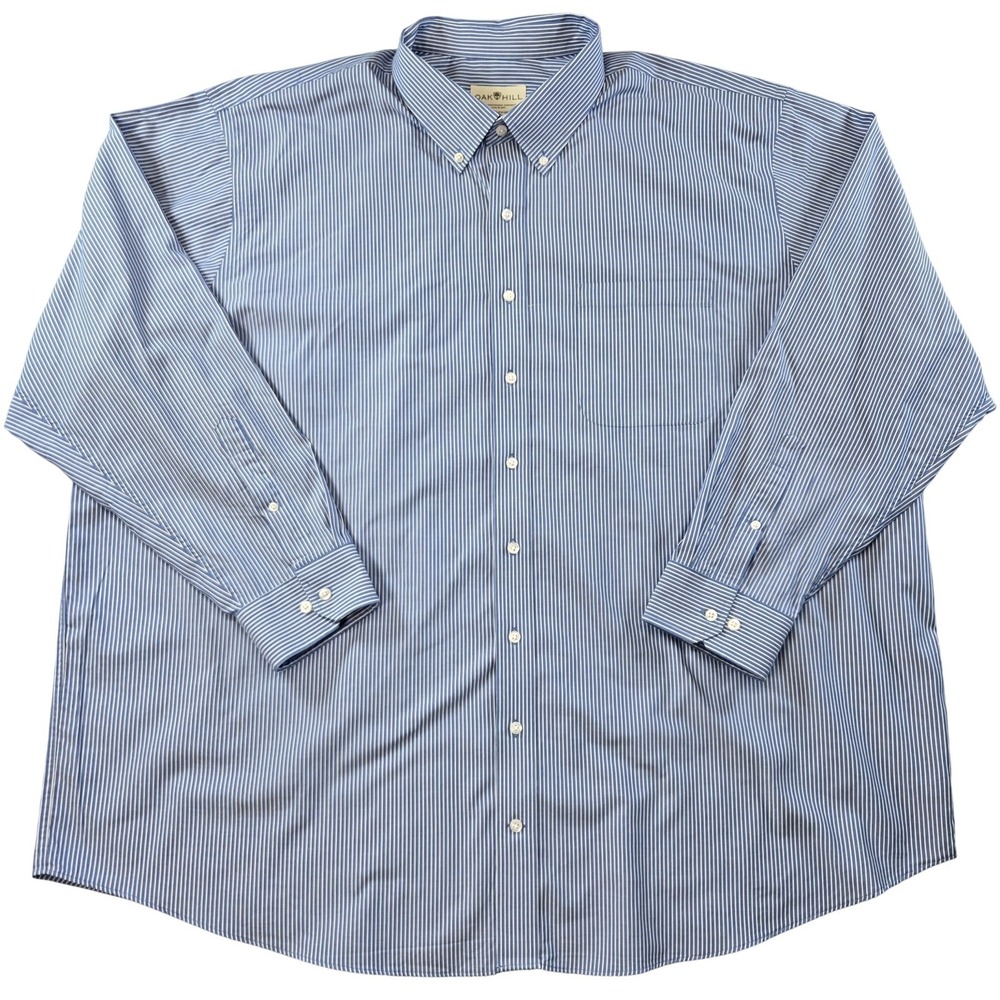 Oak Hill Dress Shirt Mens 20 Blue Striped Classic Fit Button-Down LS Wrinkle